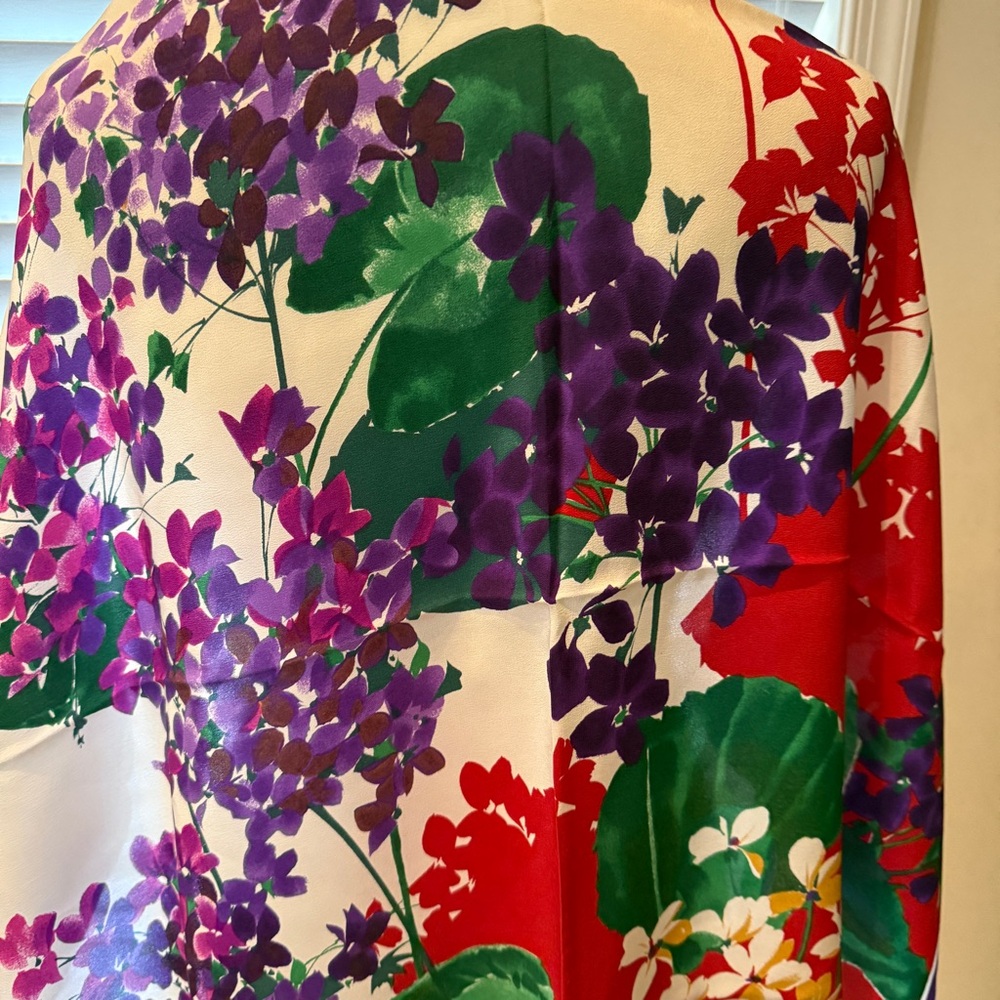 Jaeger silk scarf floral purple red white green pink gold - Picture 2 of 12